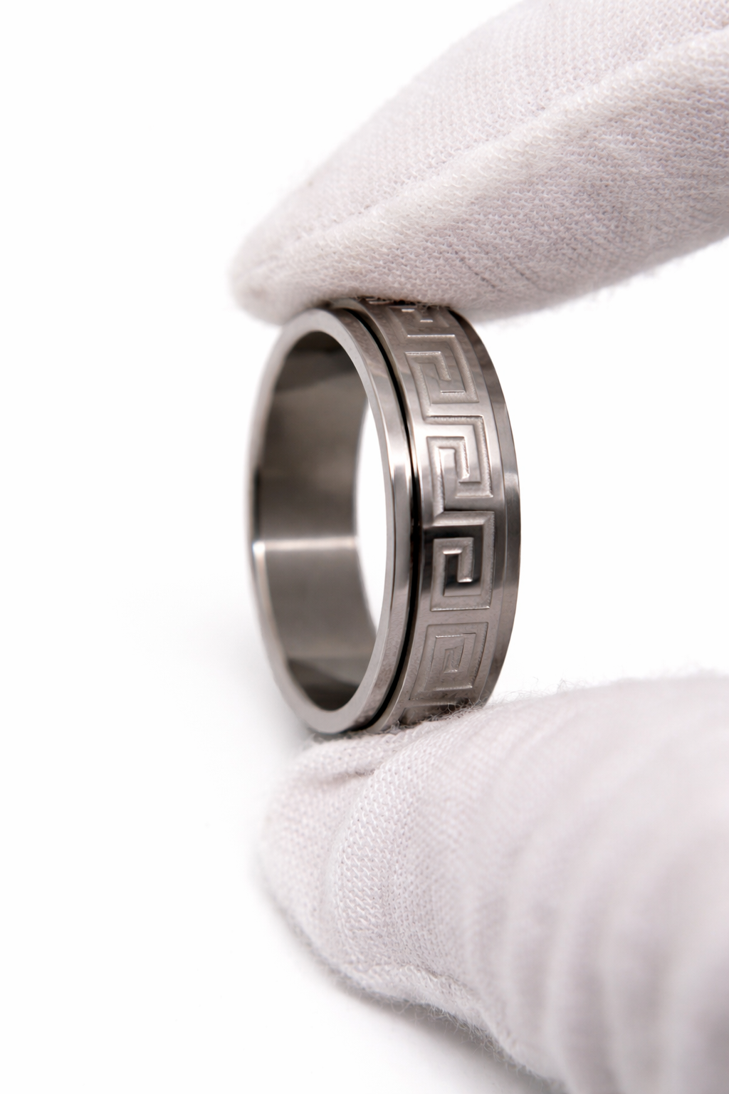 Highly Polished Greek Key Spinner Ring