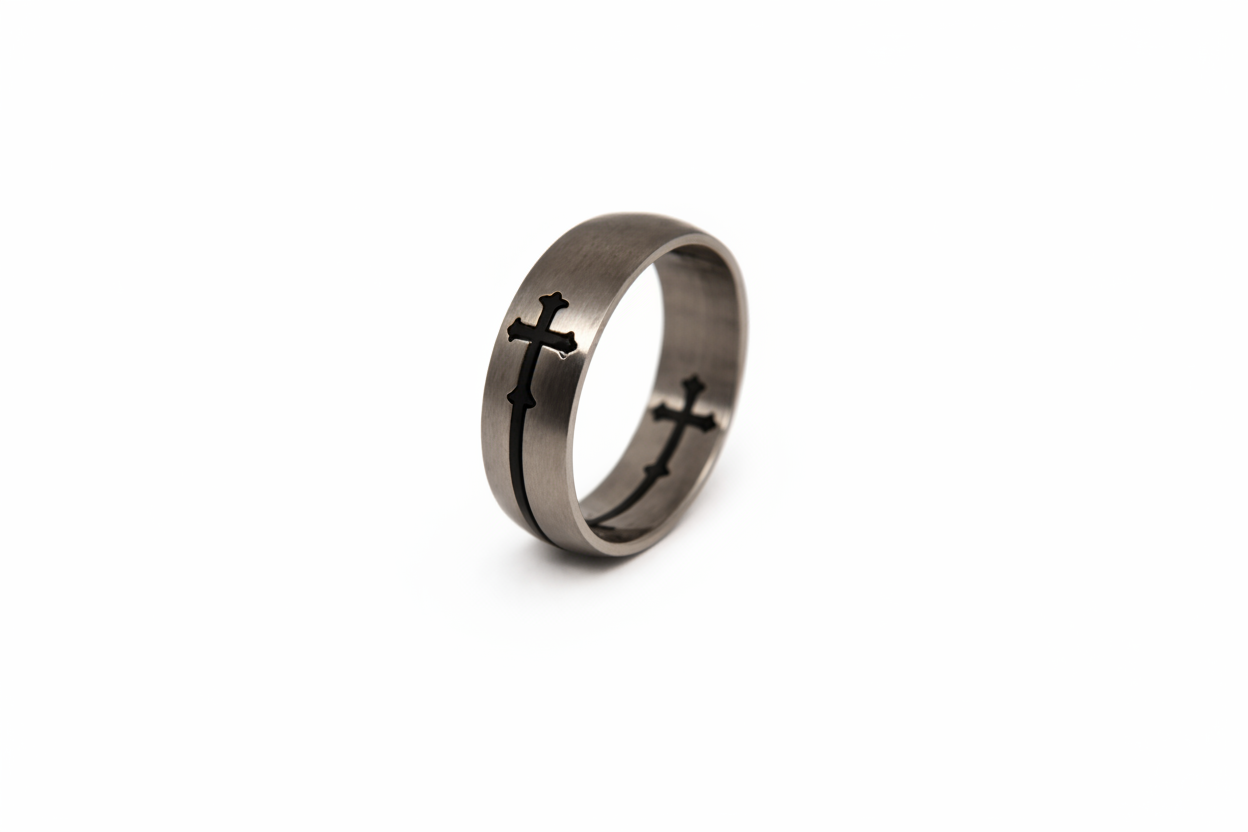 High Polished Black Cross Ring