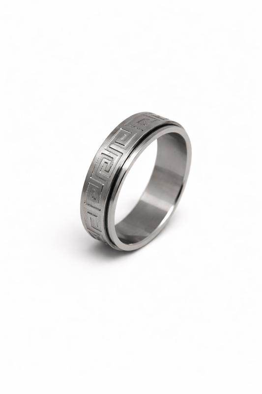 Highly Polished Greek Key Spinner Ring